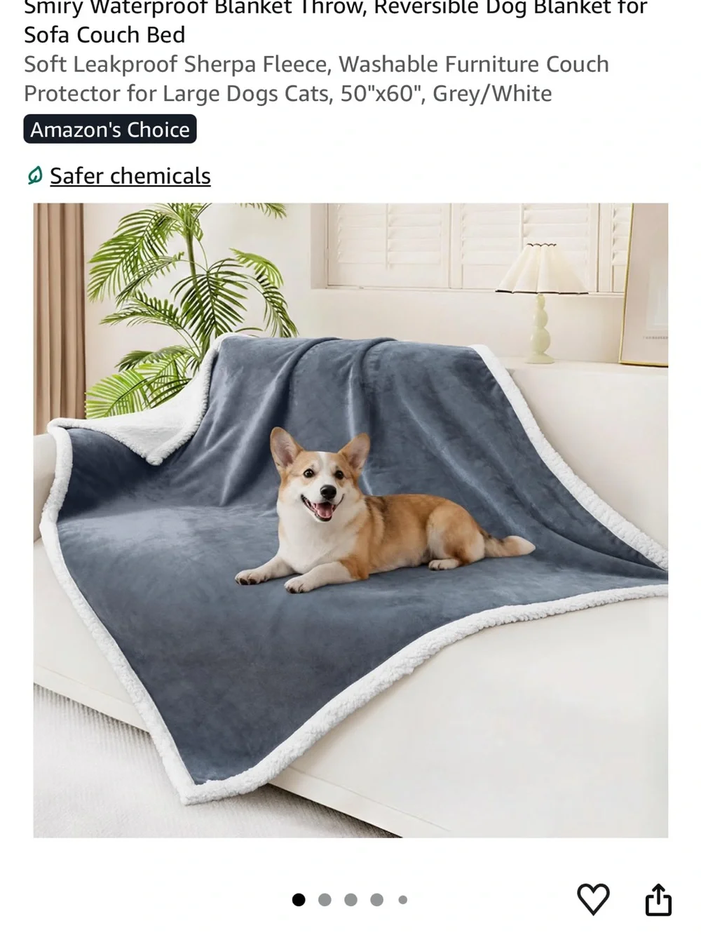 Waterproof Grey Sherpa Dog Blanket - Plush Reversible Pet Throw